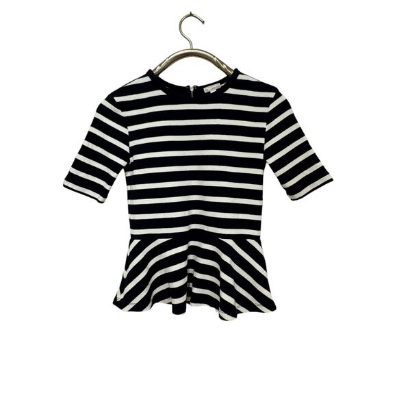 Gap Navy Blue x White Stripe Peplum Top Back Zip Nautical S - Picture 4 of 6